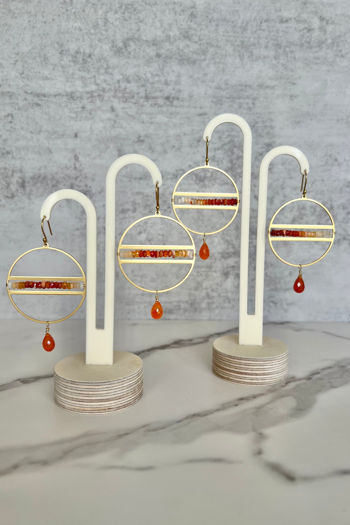 Brass Hoop Orange Sunset Earrings
