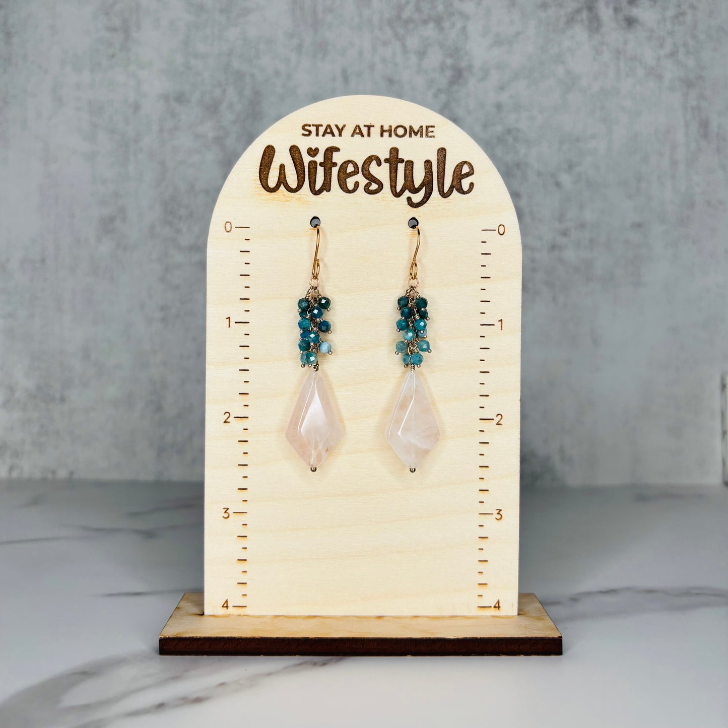 Rose Quartz and Apatite Kite Earrings