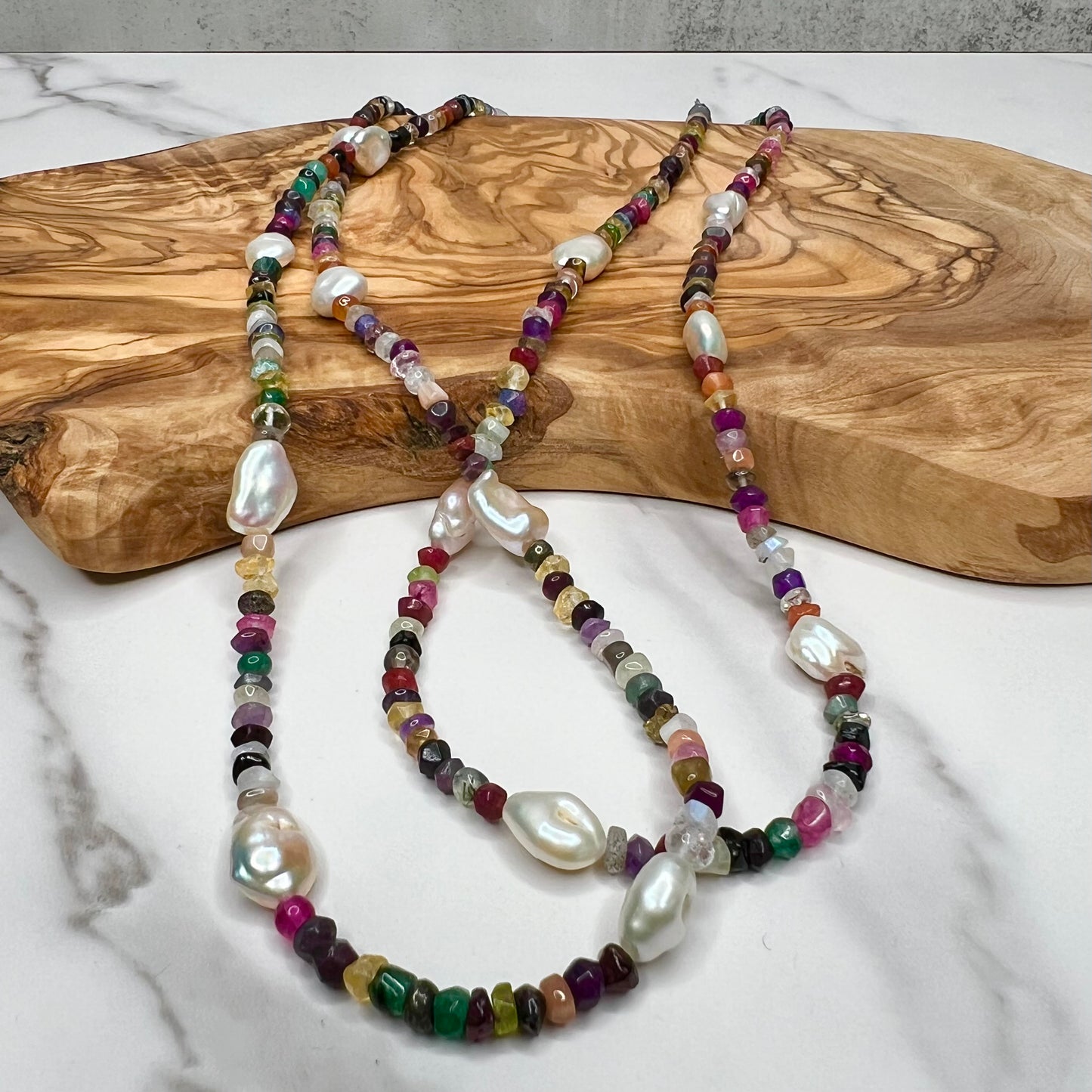 Mixed Gemstone and Pearl Necklace