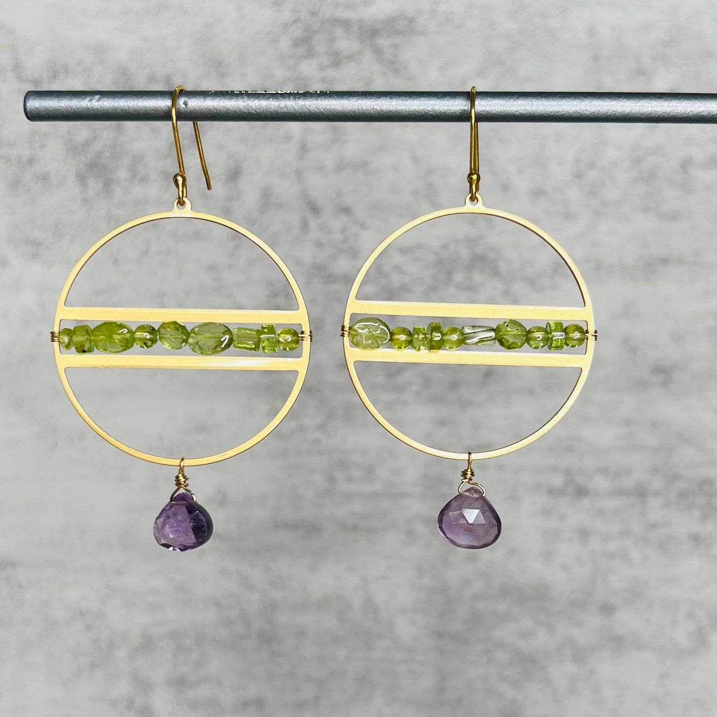 Brass Hoop Mardis Gras Earrings