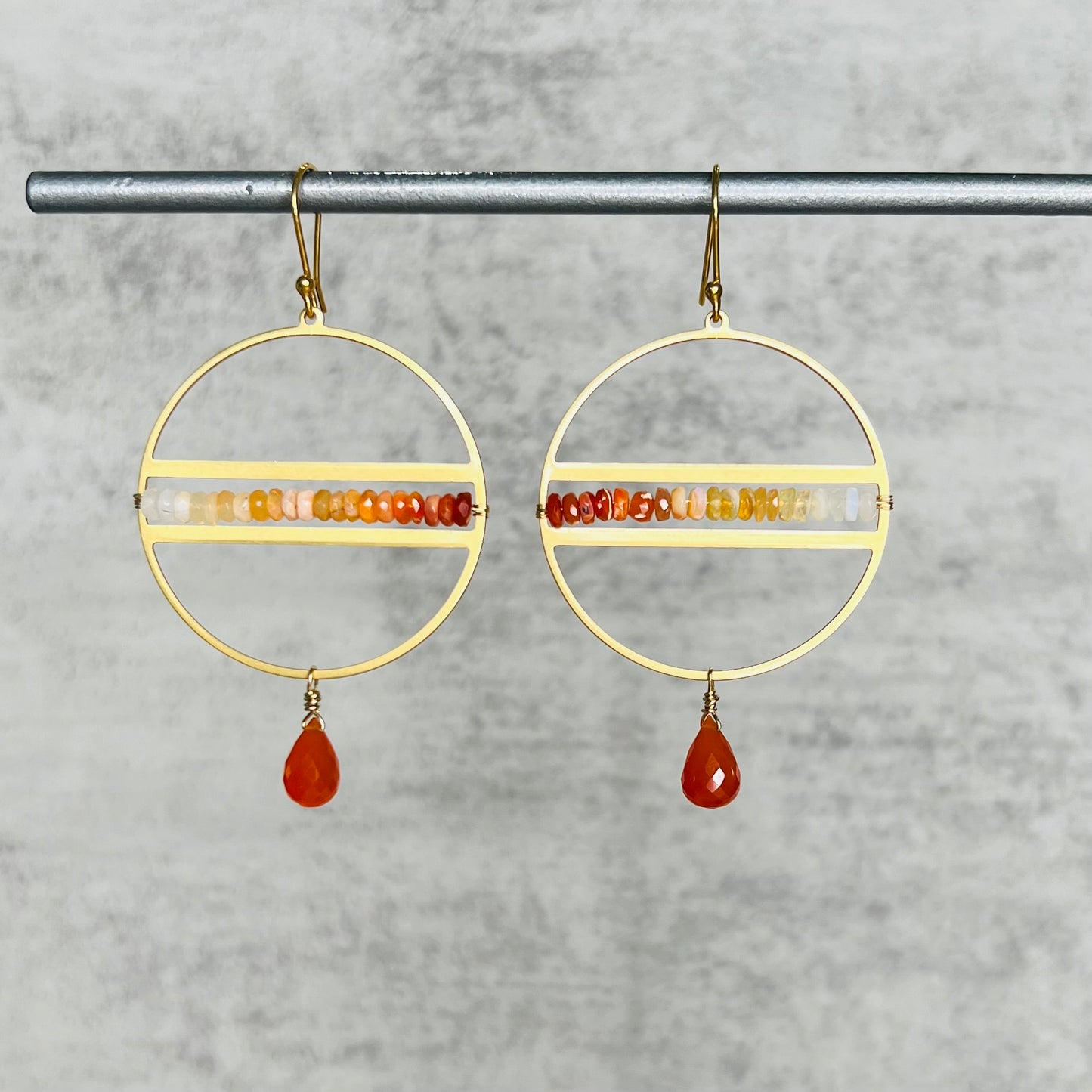 Brass Hoop Orange Sunset Earrings