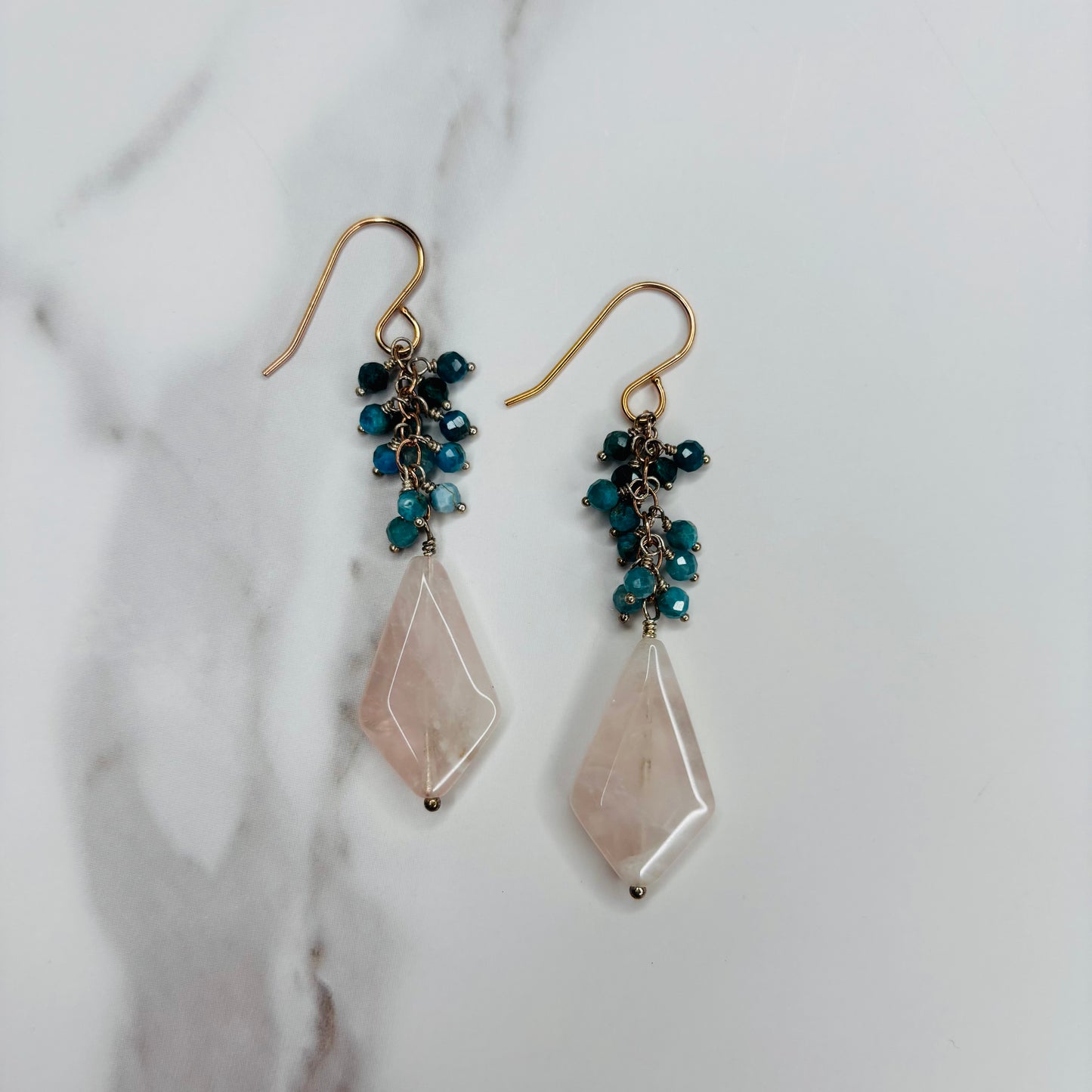 Rose Quartz and Apatite Kite Earrings